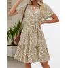 imageZESICA Womens Summer Wrap V Neck Bohemian Floral Print Ruffle Swing A Line Beach Mini DressKhaki