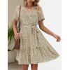 imageZESICA Womens Summer Wrap V Neck Bohemian Floral Print Ruffle Swing A Line Beach Mini DressKhaki
