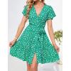 imageZESICA Womens Summer Wrap V Neck Bohemian Floral Print Ruffle Swing A Line Beach Mini DressLakegreen