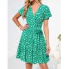 imageZESICA Womens Summer Wrap V Neck Bohemian Floral Print Ruffle Swing A Line Beach Mini DressLakegreen