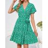 imageZESICA Womens Summer Wrap V Neck Bohemian Floral Print Ruffle Swing A Line Beach Mini DressLakegreen