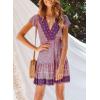 imageZESICA Womens Summer Wrap V Neck Bohemian Floral Print Ruffle Swing A Line Beach Mini DressLavender