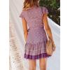 imageZESICA Womens Summer Wrap V Neck Bohemian Floral Print Ruffle Swing A Line Beach Mini DressLavender