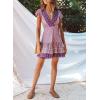 imageZESICA Womens Summer Wrap V Neck Bohemian Floral Print Ruffle Swing A Line Beach Mini DressLavender