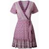imageZESICA Womens Summer Wrap V Neck Bohemian Floral Print Ruffle Swing A Line Beach Mini DressLavender