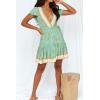 imageZESICA Womens Summer Wrap V Neck Bohemian Floral Print Ruffle Swing A Line Beach Mini DressMint