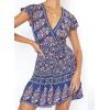 imageZESICA Womens Summer Wrap V Neck Bohemian Floral Print Ruffle Swing A Line Beach Mini DressNavy2