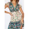imageZESICA Womens Summer Wrap V Neck Bohemian Floral Print Ruffle Swing A Line Beach Mini DressNude