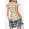 imageZESICA Womens Summer Wrap V Neck Bohemian Floral Print Ruffle Swing A Line Beach Mini DressNude