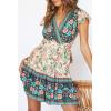 imageZESICA Womens Summer Wrap V Neck Bohemian Floral Print Ruffle Swing A Line Beach Mini DressNude