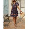 imageZESICA Womens Summer Wrap V Neck Bohemian Floral Print Ruffle Swing A Line Beach Mini DressOceanablue