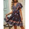 imageZESICA Womens Summer Wrap V Neck Bohemian Floral Print Ruffle Swing A Line Beach Mini DressOceanablue