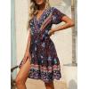 imageZESICA Womens Summer Wrap V Neck Bohemian Floral Print Ruffle Swing A Line Beach Mini DressOceanablue