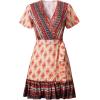 imageZESICA Womens Summer Wrap V Neck Bohemian Floral Print Ruffle Swing A Line Beach Mini DressOrange