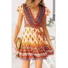 imageZESICA Womens Summer Wrap V Neck Bohemian Floral Print Ruffle Swing A Line Beach Mini DressOrange