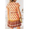 imageZESICA Womens Summer Wrap V Neck Bohemian Floral Print Ruffle Swing A Line Beach Mini DressOrange