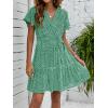 imageZESICA Womens Summer Wrap V Neck Bohemian Floral Print Ruffle Swing A Line Beach Mini DressPalegreen