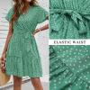 imageZESICA Womens Summer Wrap V Neck Bohemian Floral Print Ruffle Swing A Line Beach Mini DressPalegreen
