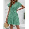 imageZESICA Womens Summer Wrap V Neck Bohemian Floral Print Ruffle Swing A Line Beach Mini DressPalegreen