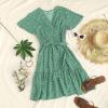 imageZESICA Womens Summer Wrap V Neck Bohemian Floral Print Ruffle Swing A Line Beach Mini DressPalegreen