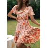 imageZESICA Womens Summer Wrap V Neck Bohemian Floral Print Ruffle Swing A Line Beach Mini DressPeach