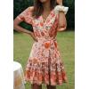 imageZESICA Womens Summer Wrap V Neck Bohemian Floral Print Ruffle Swing A Line Beach Mini DressPeach