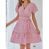 imageZESICA Womens Summer Wrap V Neck Bohemian Floral Print Ruffle Swing A Line Beach Mini DressPink