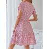 imageZESICA Womens Summer Wrap V Neck Bohemian Floral Print Ruffle Swing A Line Beach Mini DressPink