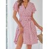 imageZESICA Womens Summer Wrap V Neck Bohemian Floral Print Ruffle Swing A Line Beach Mini DressPink