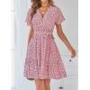 imageZESICA Womens Summer Wrap V Neck Bohemian Floral Print Ruffle Swing A Line Beach Mini DressPink