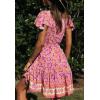 imageZESICA Womens Summer Wrap V Neck Bohemian Floral Print Ruffle Swing A Line Beach Mini DressPinkpurple