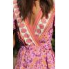 imageZESICA Womens Summer Wrap V Neck Bohemian Floral Print Ruffle Swing A Line Beach Mini DressPinkpurple