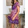 imageZESICA Womens Summer Wrap V Neck Bohemian Floral Print Ruffle Swing A Line Beach Mini DressPurple