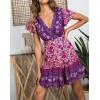 imageZESICA Womens Summer Wrap V Neck Bohemian Floral Print Ruffle Swing A Line Beach Mini DressPurple