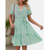 imageZESICA Womens Summer Wrap V Neck Bohemian Floral Print Ruffle Swing A Line Beach Mini DressSage