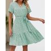 imageZESICA Womens Summer Wrap V Neck Bohemian Floral Print Ruffle Swing A Line Beach Mini DressSage