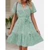 imageZESICA Womens Summer Wrap V Neck Bohemian Floral Print Ruffle Swing A Line Beach Mini DressSage