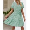 imageZESICA Womens Summer Wrap V Neck Bohemian Floral Print Ruffle Swing A Line Beach Mini DressSage