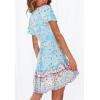 imageZESICA Womens Summer Wrap V Neck Bohemian Floral Print Ruffle Swing A Line Beach Mini DressSkyblue