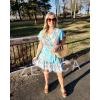 imageZESICA Womens Summer Wrap V Neck Bohemian Floral Print Ruffle Swing A Line Beach Mini DressSkyblue