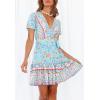 imageZESICA Womens Summer Wrap V Neck Bohemian Floral Print Ruffle Swing A Line Beach Mini DressSkyblue