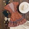 imageZESICA Womens Summer Wrap V Neck Bohemian Floral Print Ruffle Swing A Line Beach Mini DressTangerine