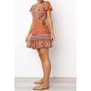 imageZESICA Womens Summer Wrap V Neck Bohemian Floral Print Ruffle Swing A Line Beach Mini DressTangerine