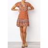 imageZESICA Womens Summer Wrap V Neck Bohemian Floral Print Ruffle Swing A Line Beach Mini DressTangerine