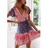 imageZESICA Womens Summer Wrap V Neck Bohemian Floral Print Ruffle Swing A Line Beach Mini DressTwilightblue