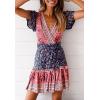 imageZESICA Womens Summer Wrap V Neck Bohemian Floral Print Ruffle Swing A Line Beach Mini DressTwilightblue