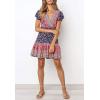 imageZESICA Womens Summer Wrap V Neck Bohemian Floral Print Ruffle Swing A Line Beach Mini DressTwilightblue