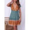 imageZESICA Womens Summer Wrap V Neck Bohemian Floral Print Ruffle Swing A Line Beach Mini DressVintagegreen