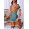imageZESICA Womens Summer Wrap V Neck Bohemian Floral Print Ruffle Swing A Line Beach Mini DressVintagegreen