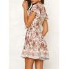 imageZESICA Womens Summer Wrap V Neck Bohemian Floral Print Ruffle Swing A Line Beach Mini DressWhite